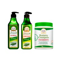 Shampoo y Acondicionador 520ml + Cremero 1Kg Romero Crecepelo
