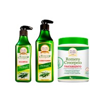 Shampoo 320ml y Acondicionador 520ml + Cremero 1Kg Romero Crecepelo