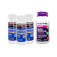 Minoxidil liquido 3 Uni + Biotina Natrol Beauty 5,000mcg 1 Uni