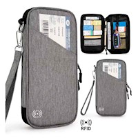 Estuche Organizador Documentos de Viaje RFID con Sujetador Impermeable Gris RD
