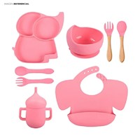 Set De Comida De Silicona Para Niñas Elefante Rosa