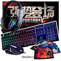 Combo Gamer 4 en 1 Económico Teclado Mouse Led Audofono Luces Pad