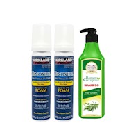 2 Minoxidil Espuma Kirkland + Shampoo Romero Crecepelo 320 ml