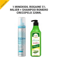 1 Minoxidil ROGAINE®  5 % MUJER  + Shampoo Romero Crecepelo 320 ml