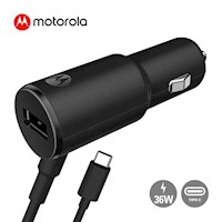 Motorola Cargador Auto 36w Turbocharger Dos Puertos Cable USB a Tipo C Negro