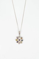 CADENA PANCER Y DIJE FLOR GRANDE CIRCONES COLORES  PLATA 950