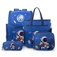 Mochila Kawaii 4 Piezas para Niños Diseño Astronauta Azul KW4