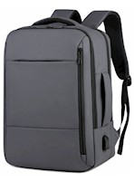 Mochila Para Trabajo Viaje Negocios Morral Impermeable Con USB Portatil Oficina Lapto - Gris