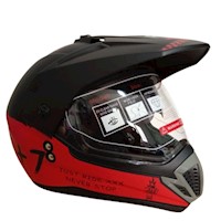 Casco motocross moto doble visor en negro con rojo talla XL