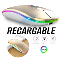 Mouse inalambrico recargable DUAL Bluetooth Dorado + Luces