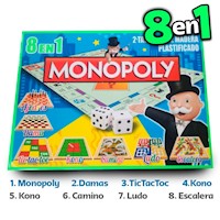 Monopoly Clásico Juego de Mesa 8 en 1 + Damas Ajedrez Ludo