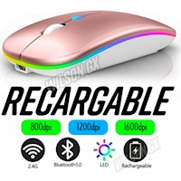 Mouse Recargable Dual Bluetooth Luces RGB Recargable - Rosa