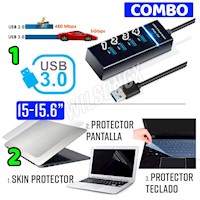 Kit Skin 3 en 1 para Laptop 15 15.6 + Extensor Hub Usb 3.0 4 puertos