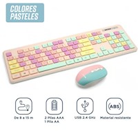 Kit Teclado y Mouse Inalámbrico Rosado Multicolor para PC