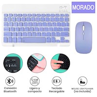 Kit Teclado Y Mouse Bluetooth Morado Recargable Pc Tablet  iPad Morado
