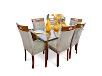 RABHÉ JUEGO DE COMEDOR BELÉN 06 SILLAS - BEIGE
