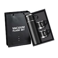 Set Termo Con 3 Tazas Para Bebidas Acero Inoxidable Color Negro -500 Ml