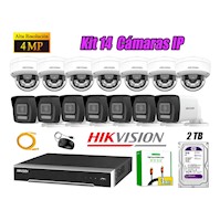 Kit 14 Cámara Seguridad Hikvision IP POE 4MP Audio Incorporado HDMI 3M Disco 2TB
