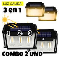 Pack Lámpara Solar triple 3 en 1 Sensor Movimiento foco Luz calida