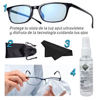 Kit Lentes para computadora filtro azul + Liquido Limpiador Paño Bolso