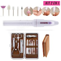 Kit Pulidor De Uñas Recargable + Set Manicure y Pedicure 12 piezas