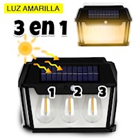 Lámpara Solar triple 3 en 1 Sensor Movimiento foco Luz calida led