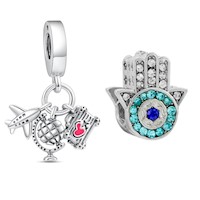 Combo Charm Dije Tipo Pandora Mano Fátima y Viajera Plata 925