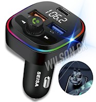 Transmisor Cargador Cenicero RGB para Auto 20w 2 USB 1 Tipo C