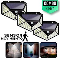 Kit 3 Lamparas Solar Con Sensor De Oscuridad Y Movimiento Luz 100 Leds