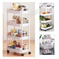 Estante Organizador 4 niveles + Asa y Rueda 102cm Cocina Baño Cuarto