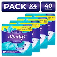 Always Protectores Diarios Sin Perfume 40 Unidades PackX4