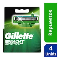 Gillette Mach3 Sensitve Cartuchos para Afeitar 4 unidades