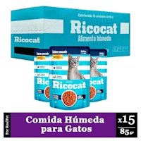 Pack Caja x15 Comida Húmeda para Gato Ricocat Pescado 85gr