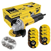Amoladora Angular 4 1/2" 750W + 10 Discos Stanley SG7115V10-B2