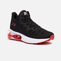 Zapatillas New Athletic Lifestyle Wind52 Negro Con Rojo Hombre