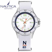 Reloj Nautica N83 Accra Beach NAPABS906 Para Hombre Fecha Correa Nailon Blanco