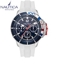 Reloj Nautica Bay Ho NAPBHP902 Multifuncional Para Hombre Silicona Blanco Dial Azul