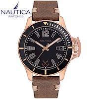 Reloj Nautica Bayside NAPBSF915 Para Hombre Corera Cuero Marrón Acero Oro Rosado