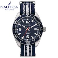 Reloj Nautica Key Biscayne NAPKBN001 Para Hombre Fecha Correa Nailon Azul Blanco