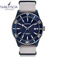 Reloj Nautica Pacific Beach NAPPBF908 Para Hombre Fecha Acero Azul Correa nailon Gris