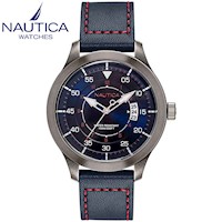 Reloj Nautica Point Loma NAPPLP904 Para Hombre Fecha Acero Gunmetal Cuero Azul