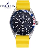 Reloj Nautica N83 Urban Surf NAPUSS904 Para Hombre Correa Silicona Amarillo Dial Azul