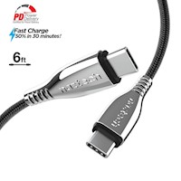 Cable de Titanio - Naztech - USB-C to USB-C - 1.8mt - iPhone - Negro
