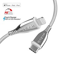 Cable de Titanio - Naztech - USB-C to LIGHTNING - 1.8mt - iPhone - Silver