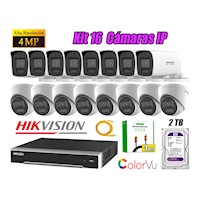 Kit 16 Cámara Seguridad Hikvision IP POE 4MP Color Vu Audio Luz Inteligente 2TB WD