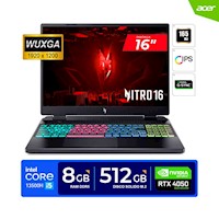 LAPTOP ACER NITRO16/ 16'' WUXGA/Core I5 13500H/ 8GB/ 512GB/ RTX4050 6GB/ FREEDOS