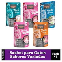 Pack x5 Sachet para Gato Leonardo Sabores Variados 85 gr