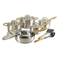 Juego de ollas Oster Davinelle 12PZS Acero inoxidable Acabado Oro Plata