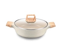 Olla 32 cm de Aluminio Antiadherente Revestida Marmol Tapa de Vidrio