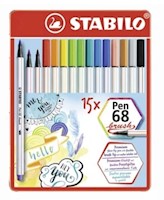Marcador Stabilo Pen 68 Brush x 15 Colores Estuche Metálico
